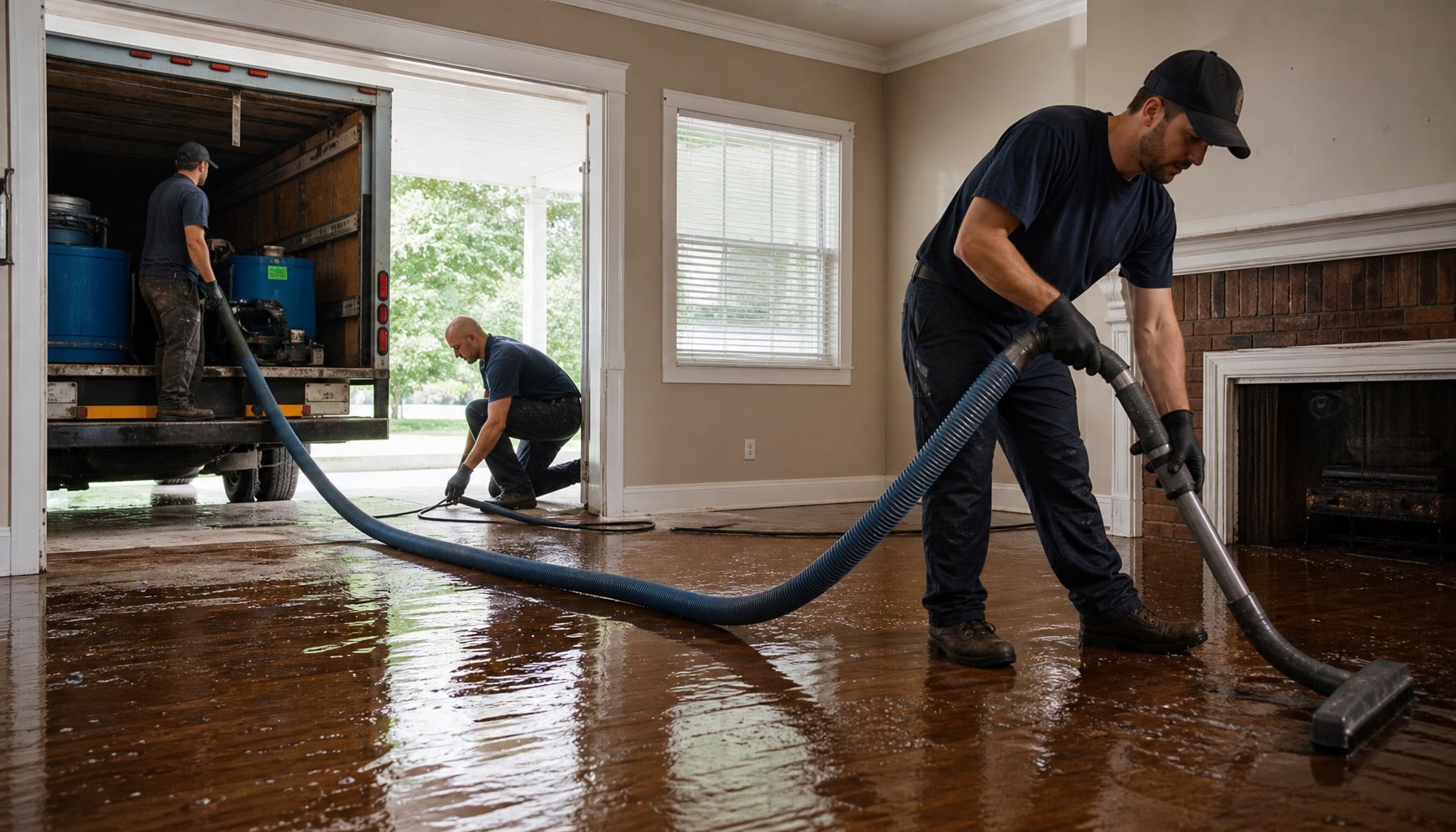 Crew performing emergency water extraction in an Oklahoma City home