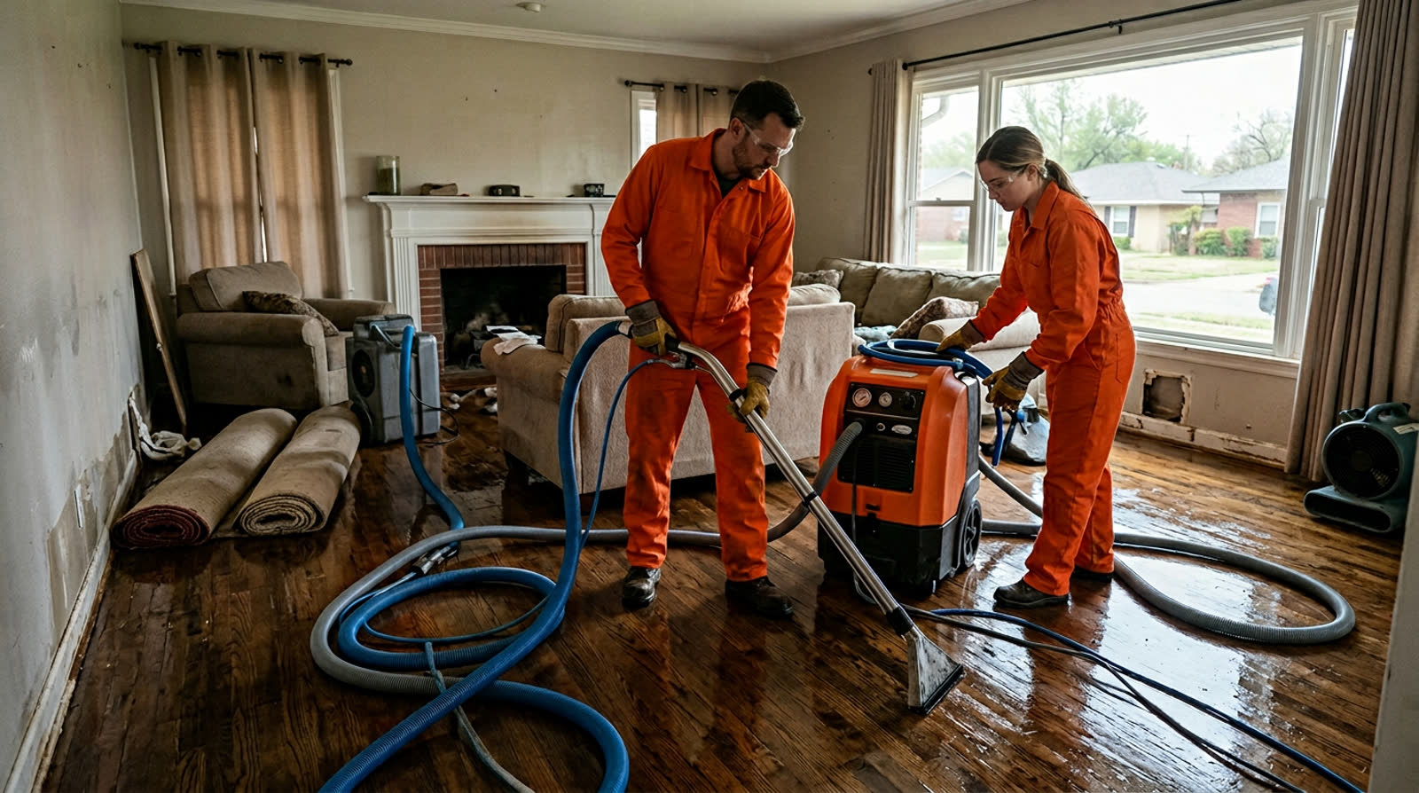 Braided stainless steel washing machine hoses being installed in Moore home | Statewide Restoration | Moore